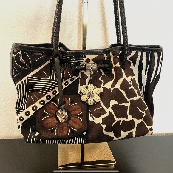 BRIGHTON  Animal Print Brown Black Braided Straps - Picture 1 of 15
